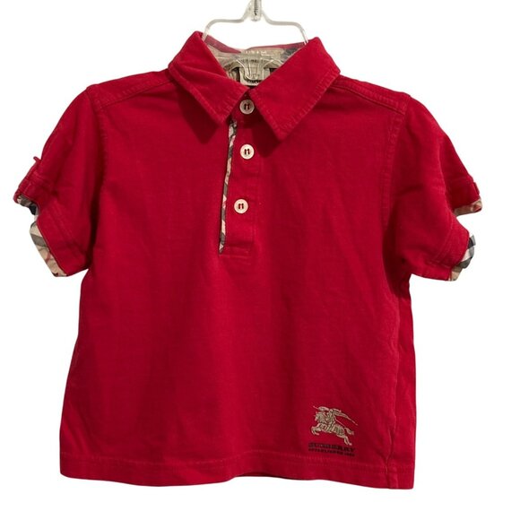 Burberry Toddler Polo Shirt Red Checkered Trim Short Sleeve 2Y Cotton - Picture 1 of 6
